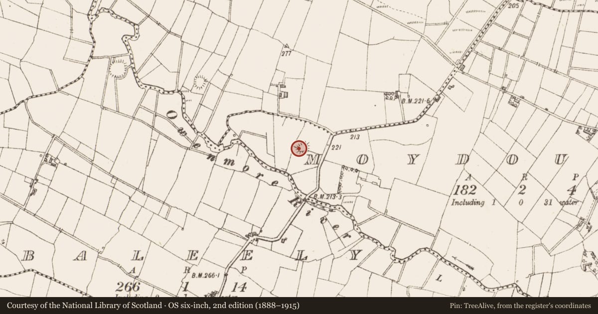 Ordnance Survey six-inch map, 2nd edition (1888–1915) covering the location of Ringfort - rath, Moydough, County Sligo, with a pin at the register's coordinates