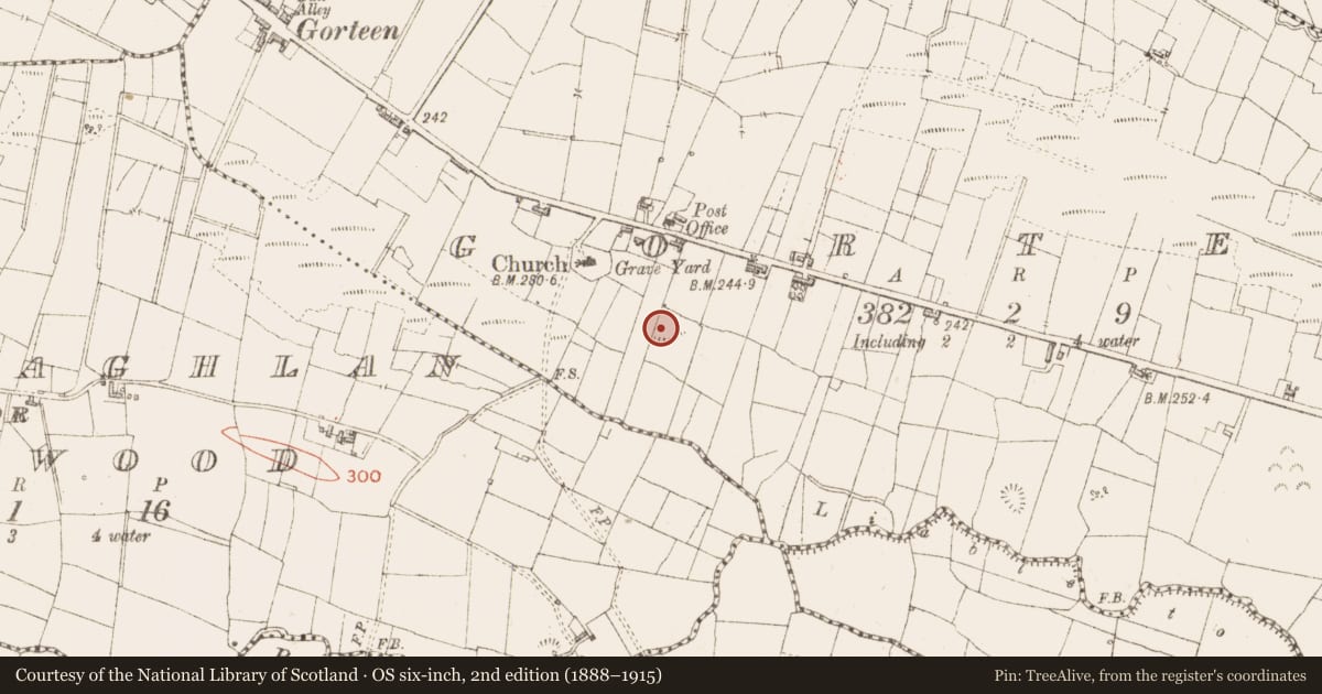 Ordnance Survey six-inch map, 2nd edition (1888–1915) covering the location of Enclosure, Gorteen, County Sligo, with a pin at the register's coordinates