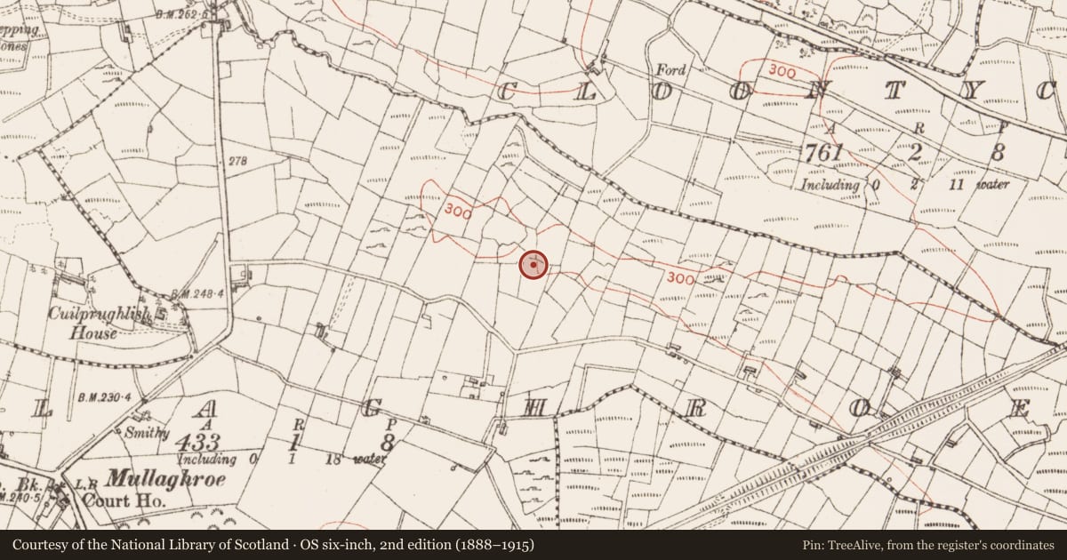 Ordnance Survey six-inch map, 2nd edition (1888–1915) covering the location of Sweathouse, Mullaghroe, County Sligo, with a pin at the register's coordinates