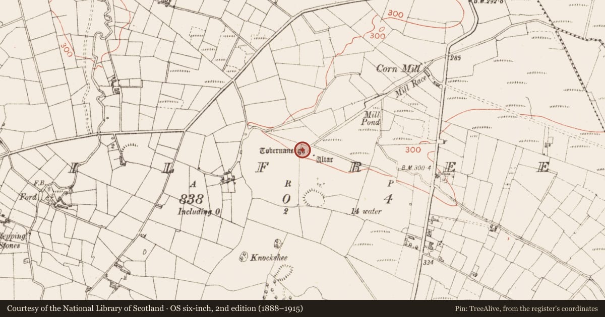Ordnance Survey six-inch map, 2nd edition (1888–1915) covering the location of Ritual site - holy well, Kilfree, County Sligo, with a pin at the register's coordinates