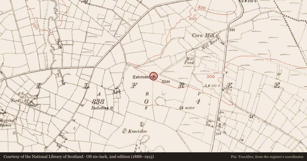 Ordnance Survey six-inch map, 2nd edition (1888–1915) covering the location of Burnt mound, Kilfree, County Sligo, with a pin at the register's coordinates