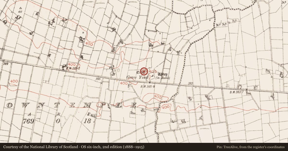 Ordnance Survey six-inch map, 2nd edition (1888–1915) covering the location of Souterrain, Carrowntemple, County Sligo, with a pin at the register's coordinates