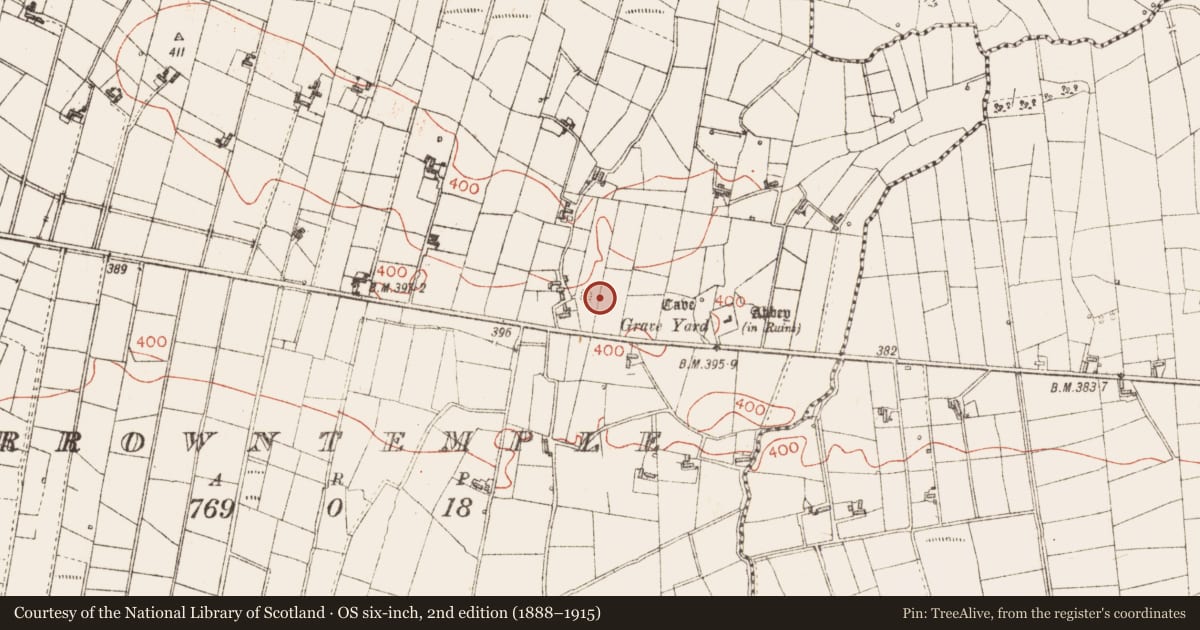 Ordnance Survey six-inch map, 2nd edition (1888–1915) covering the location of Souterrain, Carrowntemple, County Sligo, with a pin at the register's coordinates