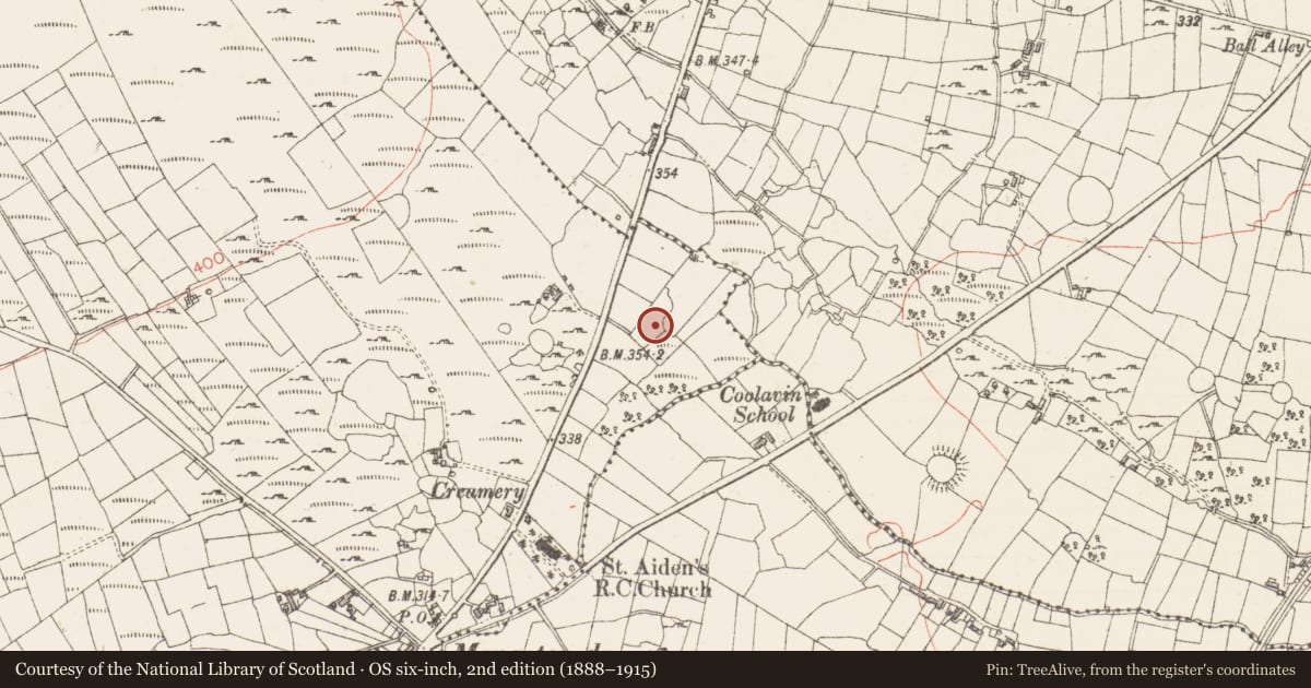 Ordnance Survey six-inch map, 2nd edition (1888–1915) covering the location of Ringfort - cashel, Monasterredan, County Sligo, with a pin at the register's coordinates