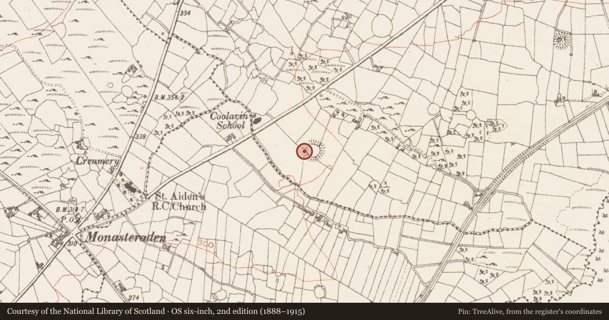 Ordnance Survey six-inch map, 2nd edition (1888–1915) covering the location of Ringfort - cashel, Sroove, County Sligo, with a pin at the register's coordinates