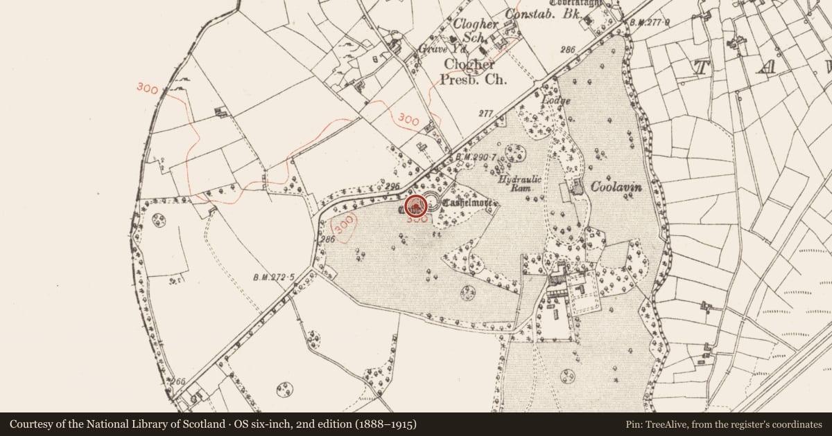 Ordnance Survey six-inch map, 2nd edition (1888–1915) covering the location of Souterrain, Clogher, County Sligo, with a pin at the register's coordinates