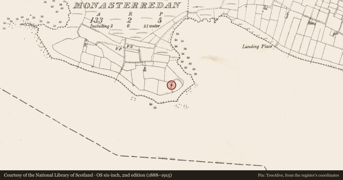 Ordnance Survey six-inch map, 2nd edition (1888–1915) covering the location of Enclosure, Annaghbeg Or Monasterredan, County Sligo, with a pin at the register's coordinates