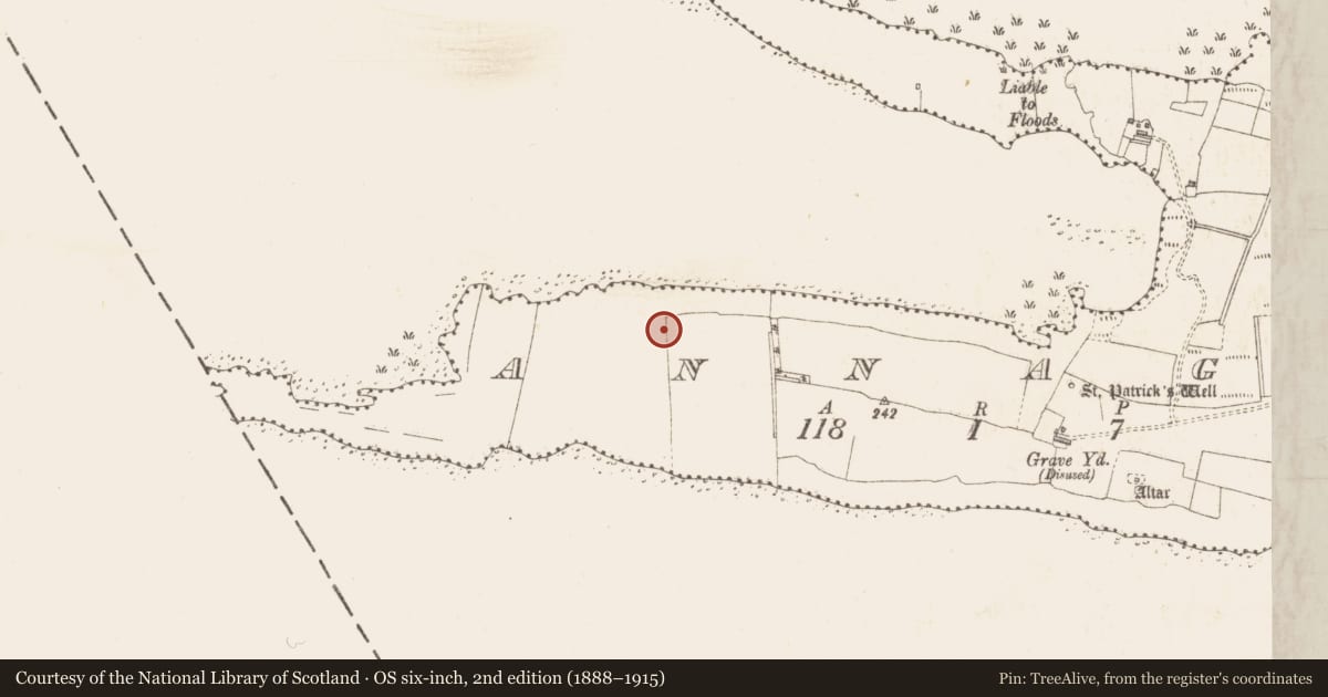 Ordnance Survey six-inch map, 2nd edition (1888–1915) covering the location of Ecclesiastical site, Annagh, County Sligo, with a pin at the register's coordinates