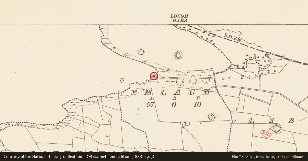 Ordnance Survey six-inch map, 2nd edition (1888–1915) covering the location of Crannog, Lough Gara, County Sligo, with a pin at the register's coordinates