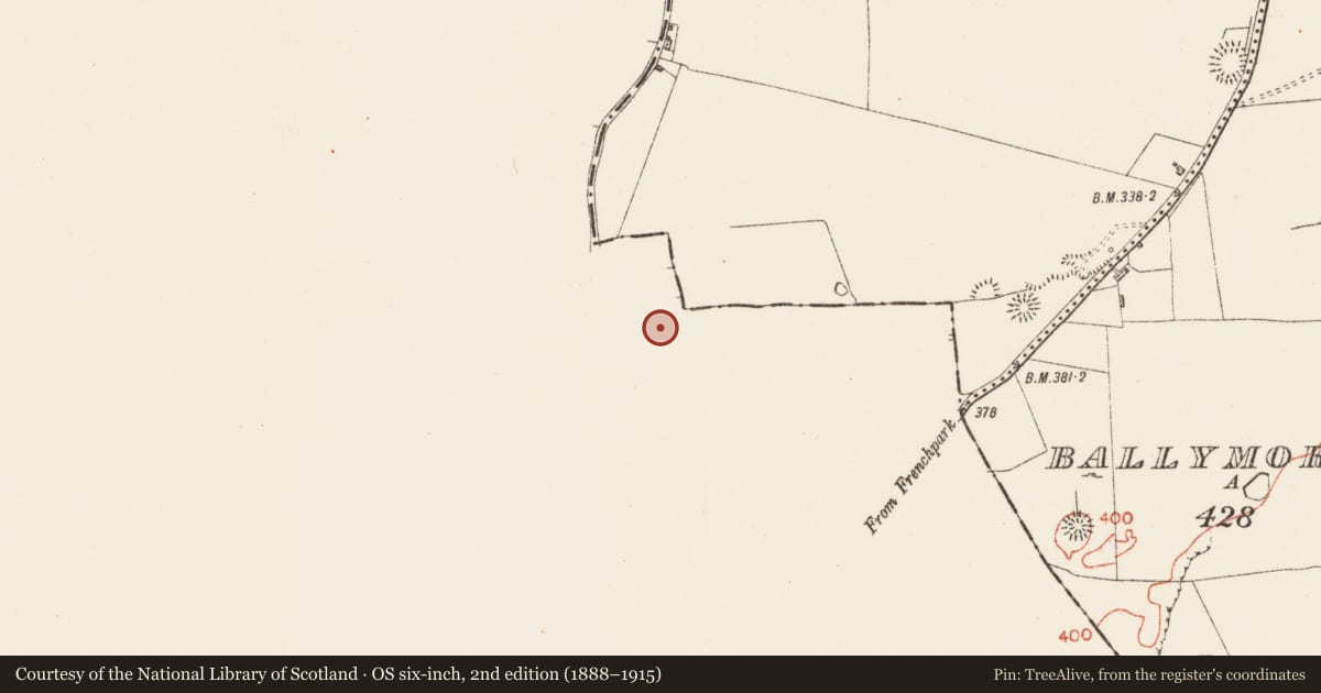 Ordnance Survey six-inch map, 2nd edition (1888–1915) covering the location of Moated site, Killaraght, County Sligo, with a pin at the register's coordinates