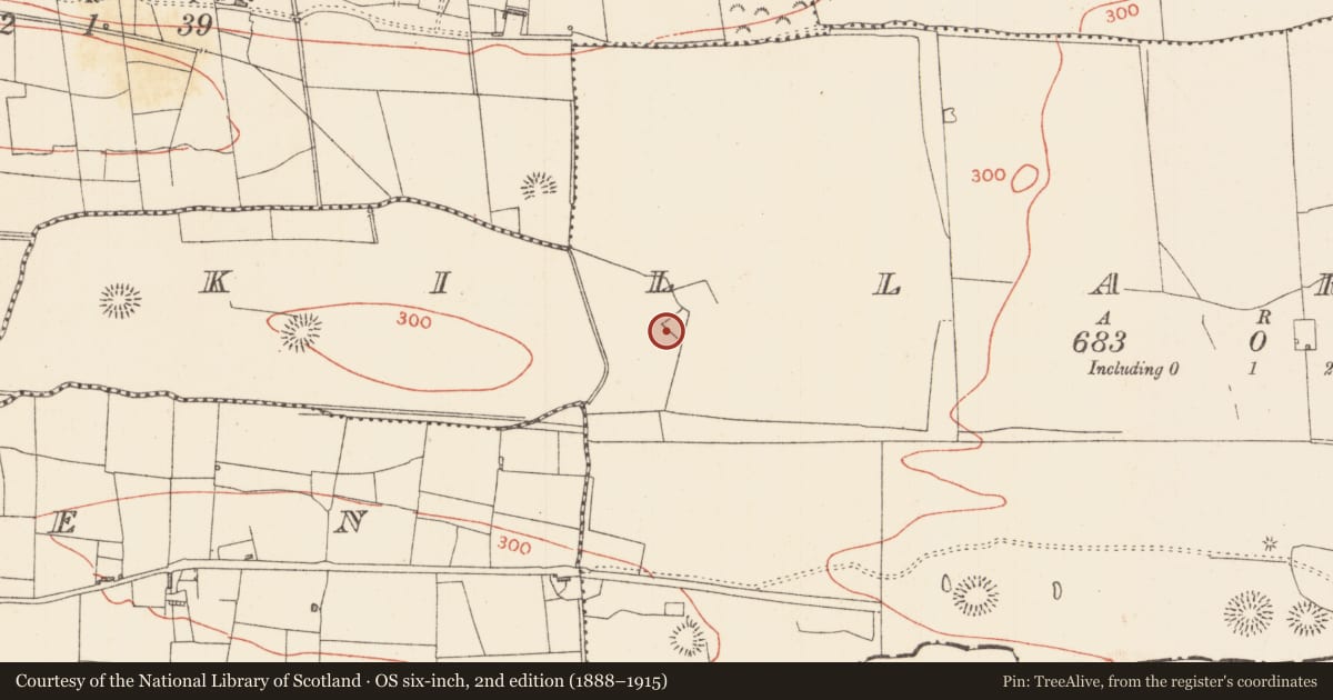 Ordnance Survey six-inch map, 2nd edition (1888–1915) covering the location of Field boundary, Killaraght, County Sligo, with a pin at the register's coordinates