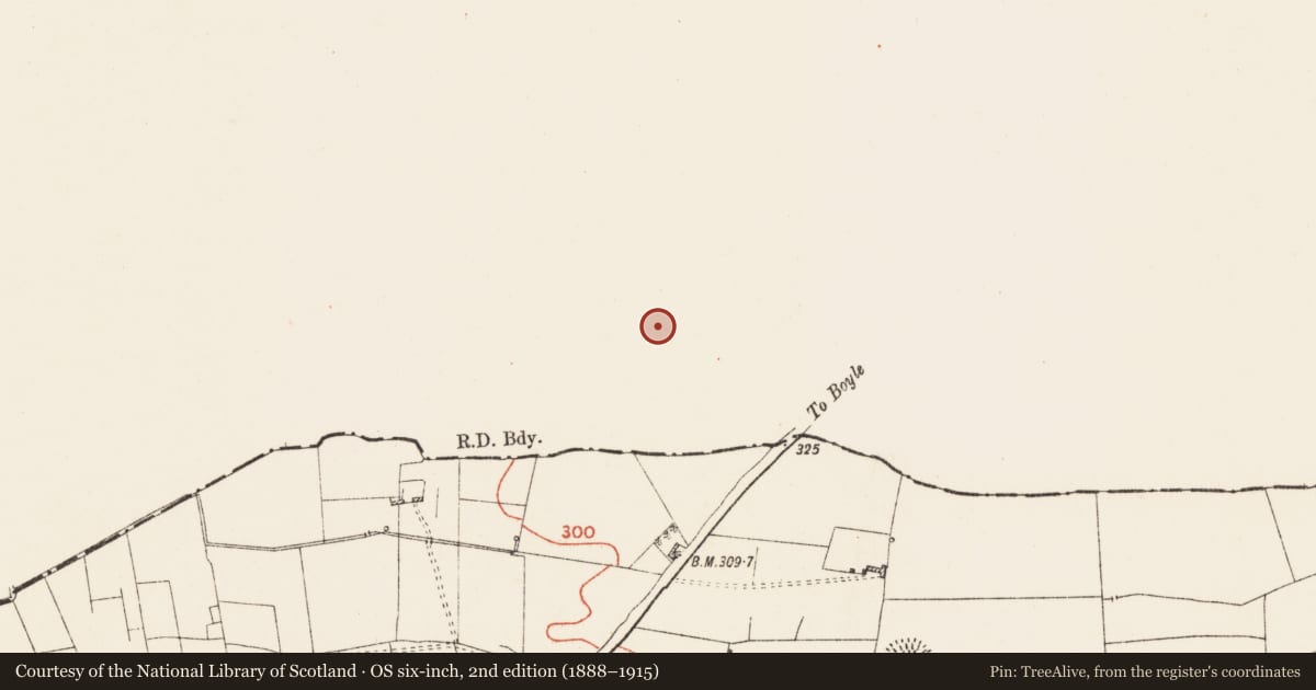 Ordnance Survey six-inch map, 2nd edition (1888–1915) covering the location of Barrow - bowl-barrow, Killaraght, County Sligo, with a pin at the register's coordinates
