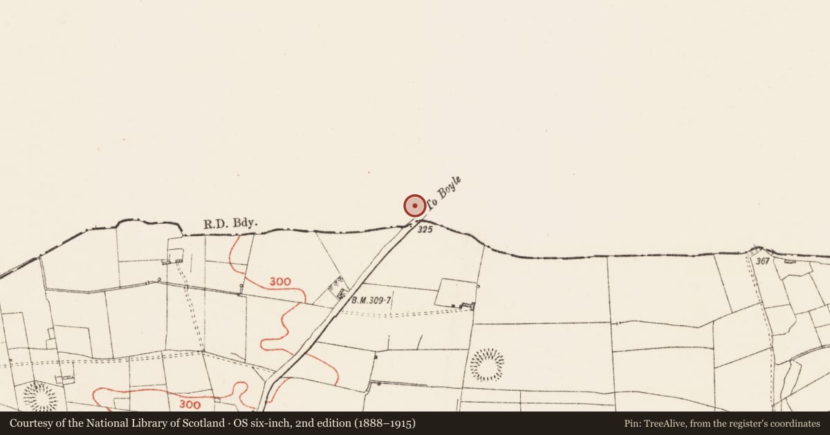 Ordnance Survey six-inch map, 2nd edition (1888–1915) covering the location of Ritual site - holy well, Killaraght, County Sligo, with a pin at the register's coordinates