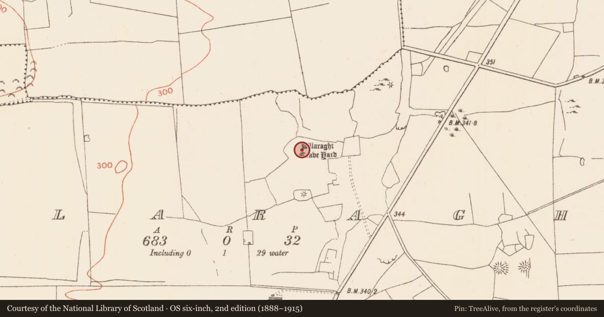 Ordnance Survey six-inch map, 2nd edition (1888–1915) covering the location of Moated site, Killaraght, County Sligo, with a pin at the register's coordinates