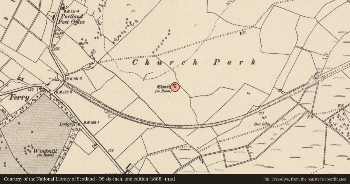 Ordnance Survey six-inch map, 2nd edition (1888–1915) covering the location of Graveyard, Portland, County Tipperary North, with a pin at the register's coordinates