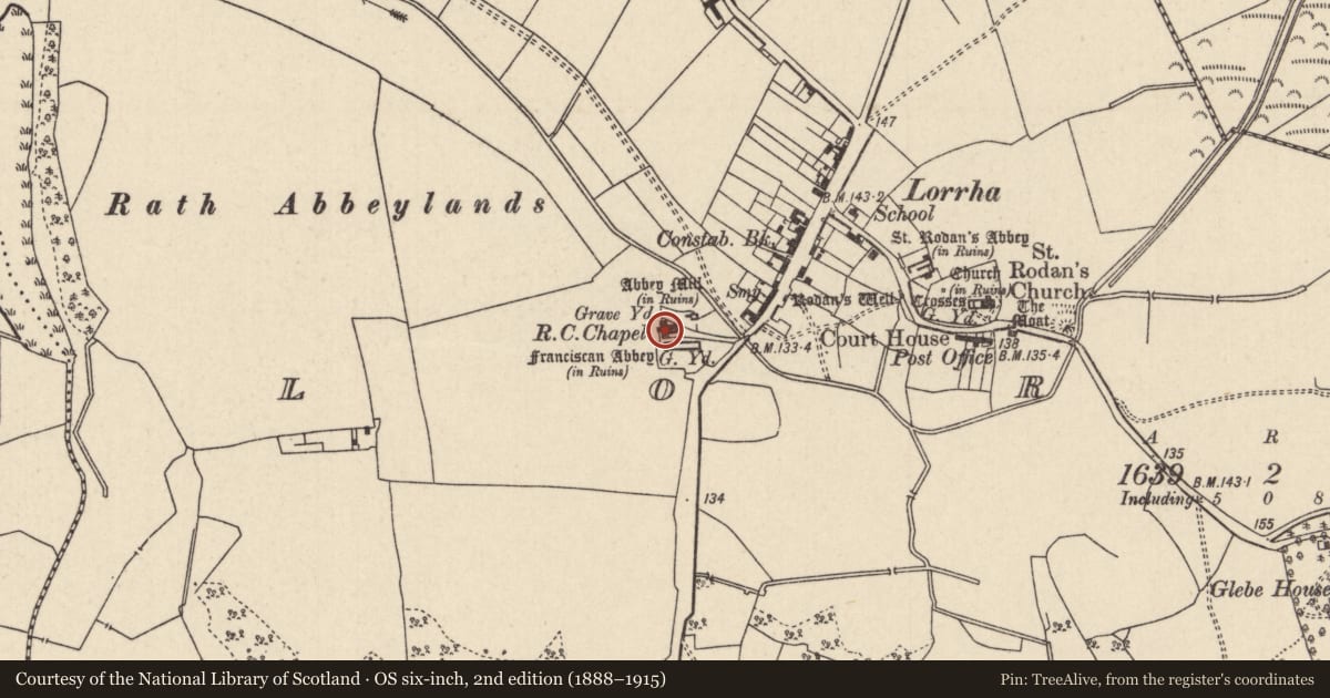 Ordnance Survey six-inch map, 2nd edition (1888–1915) covering the location of Graveslab, Lorrha, County Tipperary North, with a pin at the register's coordinates