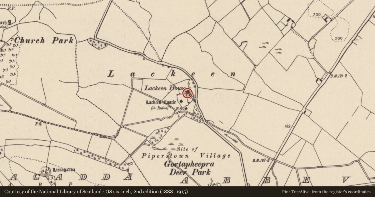 Ordnance Survey six-inch map, 2nd edition (1888–1915) covering the location of House - 17th century, Abbeville, County Tipperary North, with a pin at the register's coordinates
