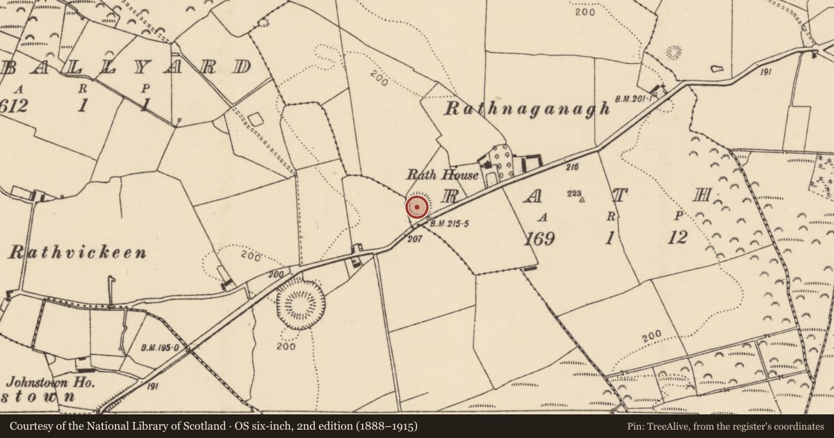 Ordnance Survey six-inch map, 2nd edition (1888–1915) covering the location of Enclosure, Rath, County Tipperary North, with a pin at the register's coordinates
