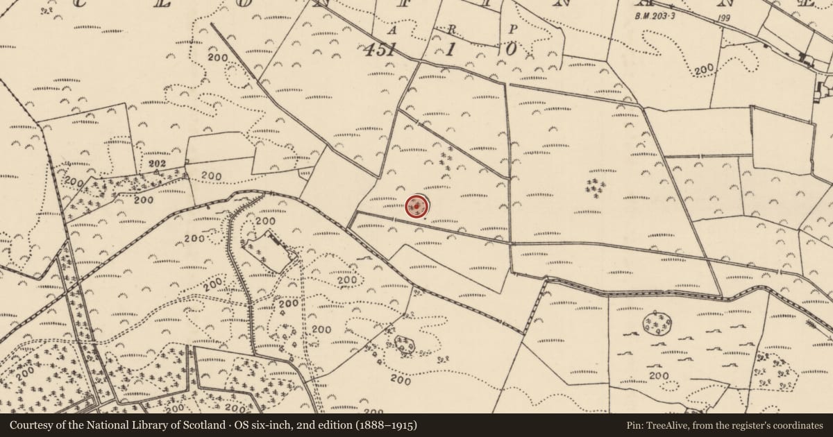 Ordnance Survey six-inch map, 2nd edition (1888–1915) covering the location of Designed landscape - tree-ring, Clonfinane, County Tipperary North, with a pin at the register's coordinates