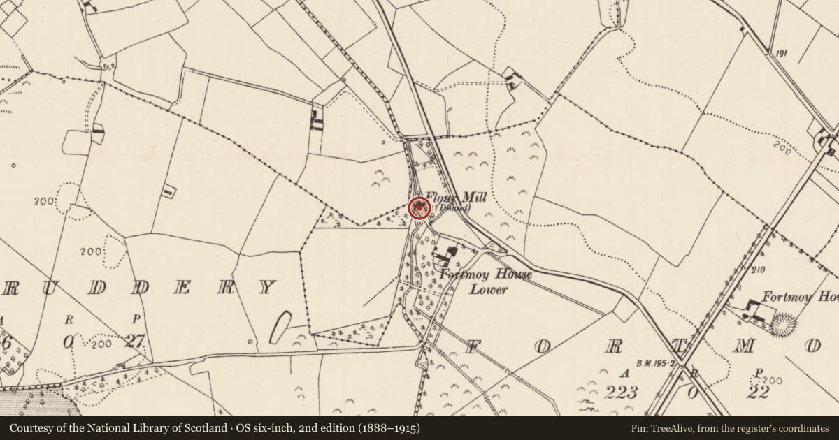Ordnance Survey six-inch map, 2nd edition (1888–1915) covering the location of Water mill - unclassified, Fortmoy, County Tipperary North, with a pin at the register's coordinates