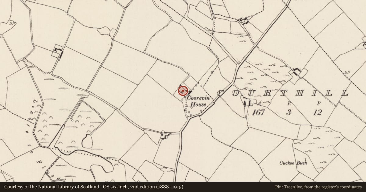Ordnance Survey six-inch map, 2nd edition (1888–1915) covering the location of House - 18th/19th century, Coorevin, County Tipperary North, with a pin at the register's coordinates