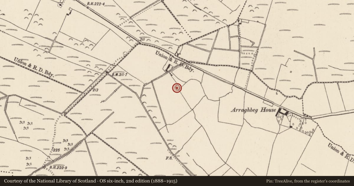 Ordnance Survey six-inch map, 2nd edition (1888–1915) covering the location of Enclosure, Arragh Beg, County Tipperary North, with a pin at the register's coordinates