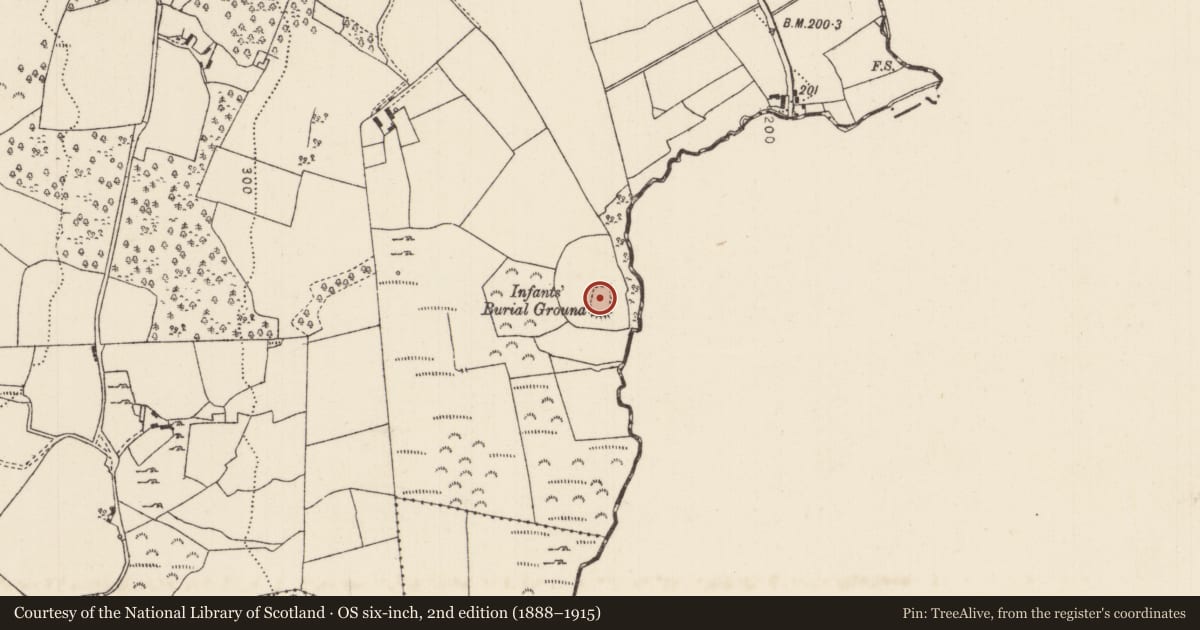 Ordnance Survey six-inch map, 2nd edition (1888–1915) covering the location of Children's burial ground, Lacka (Loughkeen Par.), County Tipperary North, with a pin at the register's coordinates