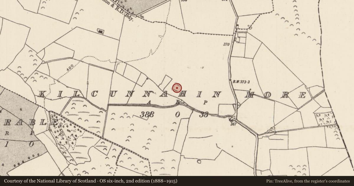Ordnance Survey six-inch map, 2nd edition (1888–1915) covering the location of Moated site, Kilcunnahin More, County Tipperary North, with a pin at the register's coordinates