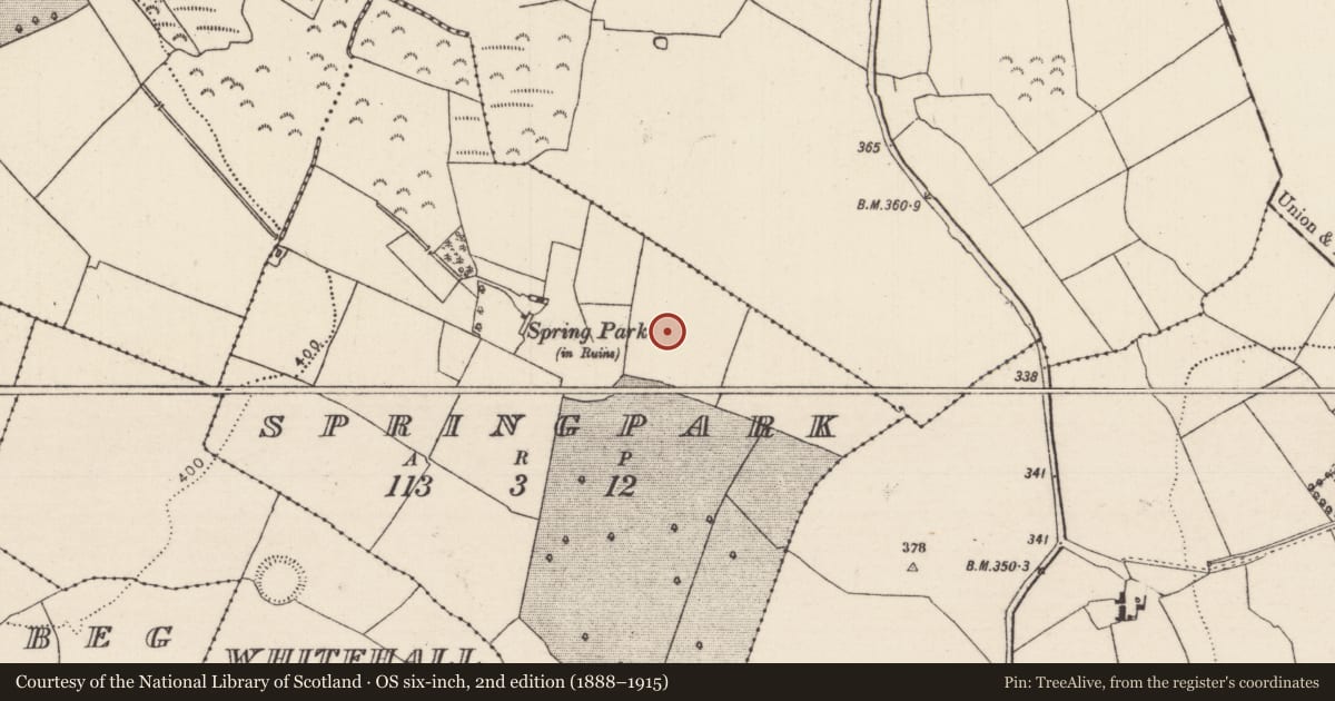 Ordnance Survey six-inch map, 2nd edition (1888–1915) covering the location of Enclosure, Springpark, County Tipperary North, with a pin at the register's coordinates
