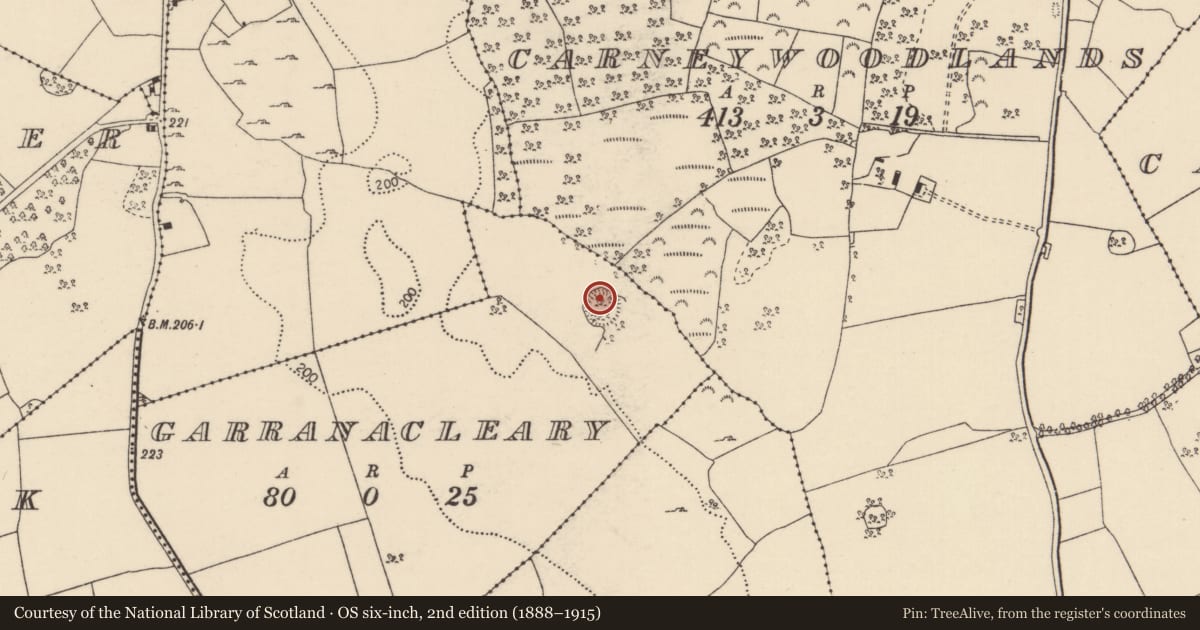 Ordnance Survey six-inch map, 2nd edition (1888–1915) covering the location of Ringfort - cashel, Garranacleary, County Tipperary North, with a pin at the register's coordinates