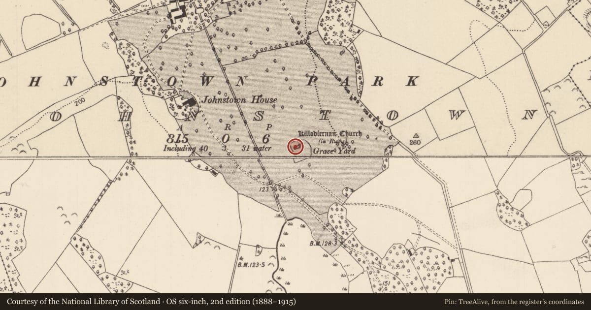 Ordnance Survey six-inch map, 2nd edition (1888–1915) covering the location of Church, Johnstown, County Tipperary North, with a pin at the register's coordinates