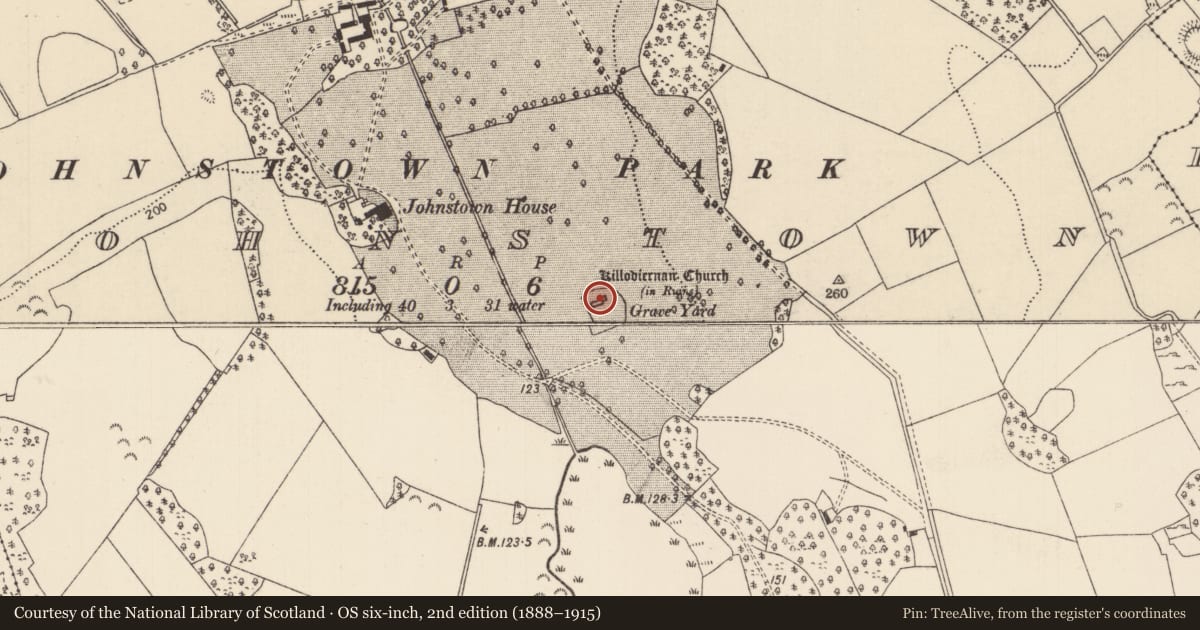 Ordnance Survey six-inch map, 2nd edition (1888–1915) covering the location of Tomb - chest tomb, Johnstown, County Tipperary North, with a pin at the register's coordinates