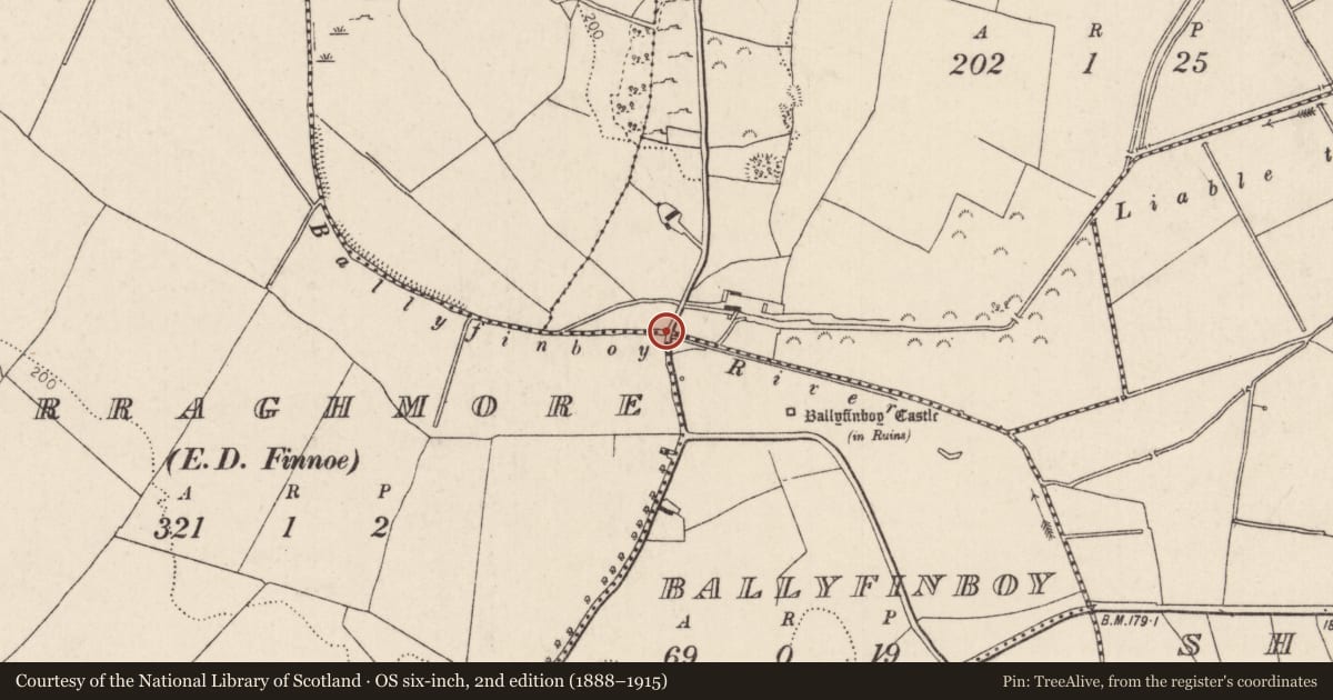 Ordnance Survey six-inch map, 2nd edition (1888–1915) covering the location of Ford, County Tipperary North, with a pin at the register's coordinates