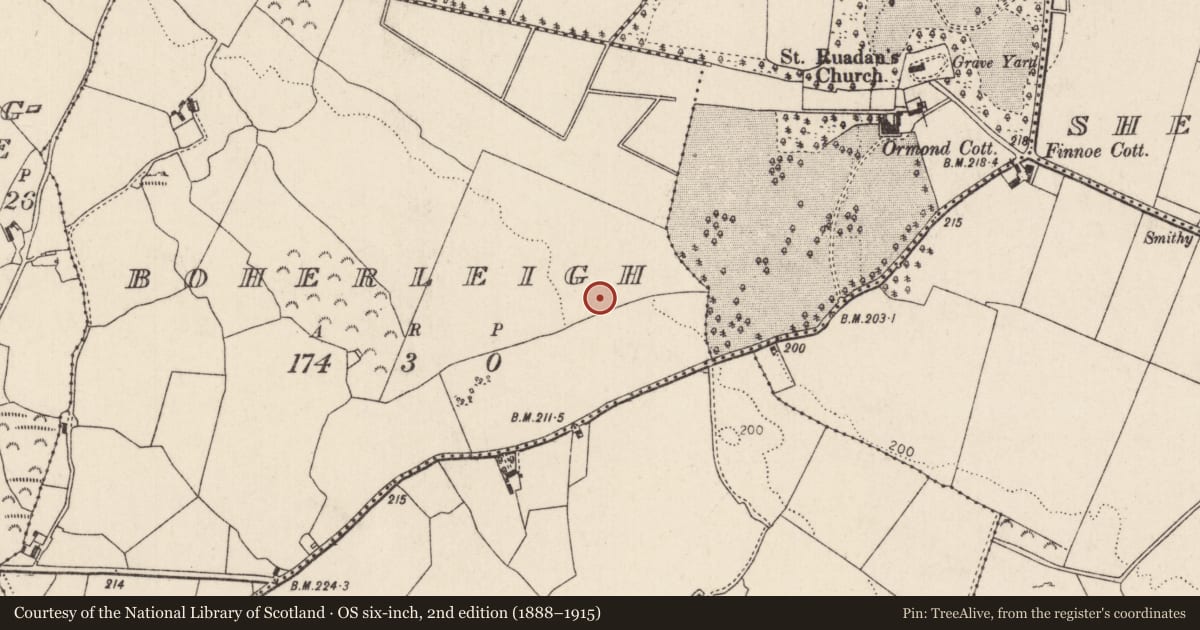 Ordnance Survey six-inch map, 2nd edition (1888–1915) covering the location of Earthwork, Boherleigh, County Tipperary North, with a pin at the register's coordinates