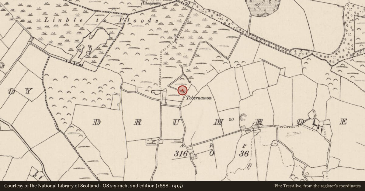 Ordnance Survey six-inch map, 2nd edition (1888–1915) covering the location of Well, Drumroe (Modreeny Par.), County Tipperary North, with a pin at the register's coordinates
