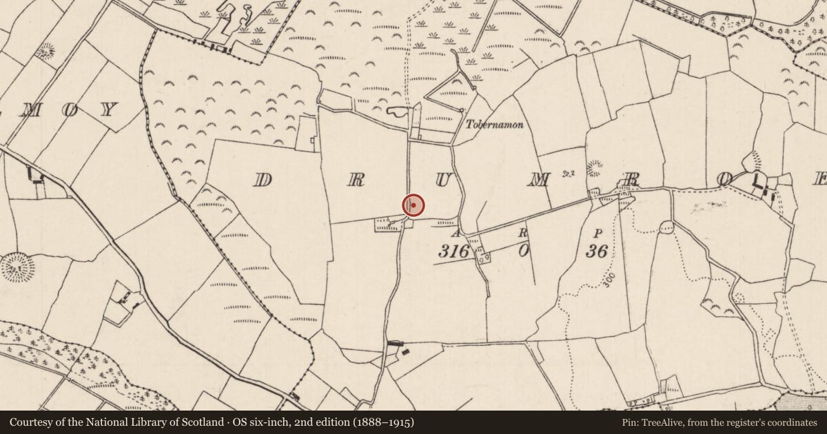 Ordnance Survey six-inch map, 2nd edition (1888–1915) covering the location of Earthwork, Drumroe (Modreeny Par.), County Tipperary North, with a pin at the register's coordinates