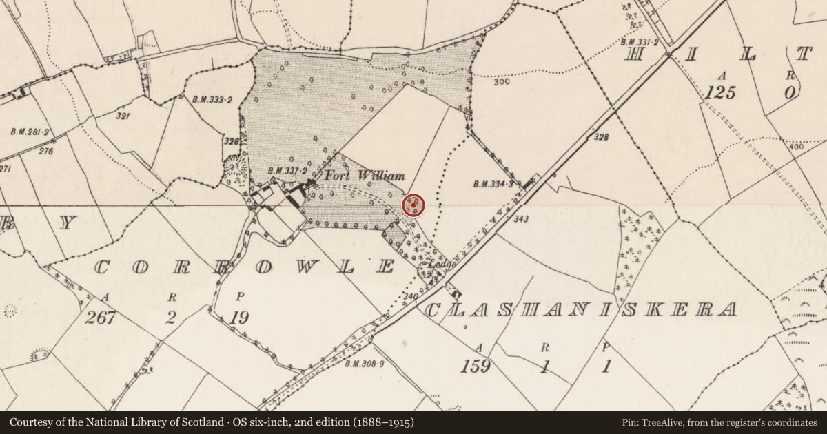 Ordnance Survey six-inch map, 2nd edition (1888–1915) covering the location of Ringfort - rath, Corrowle, County Tipperary North, with a pin at the register's coordinates