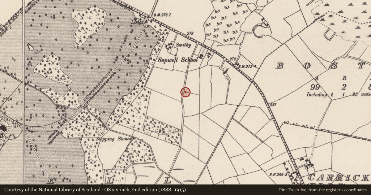 Ordnance Survey six-inch map, 2nd edition (1888–1915) covering the location of Earthwork, Sopwell, County Tipperary North, with a pin at the register's coordinates