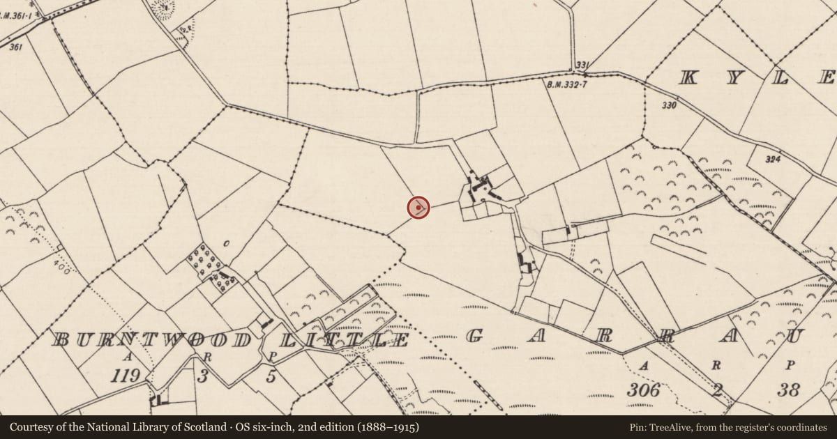 Ordnance Survey six-inch map, 2nd edition (1888–1915) covering the location of Moated site, Garraun (Modreeny Par.), County Tipperary North, with a pin at the register's coordinates