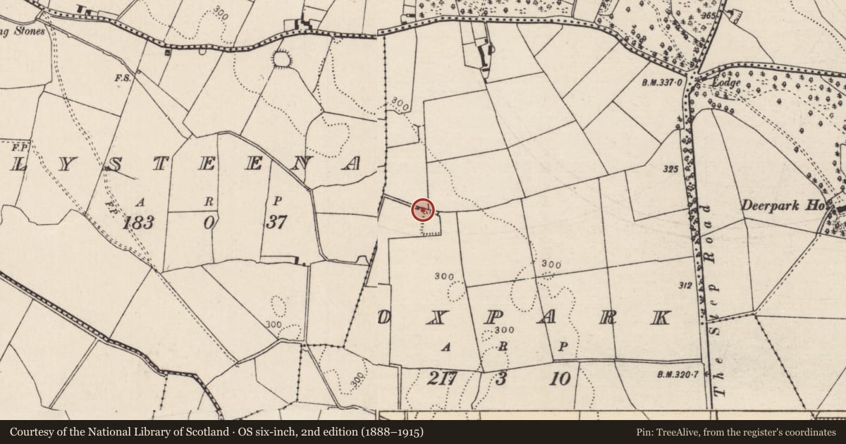 Ordnance Survey six-inch map, 2nd edition (1888–1915) covering the location of Fulacht fia, Oxpark, County Tipperary North, with a pin at the register's coordinates