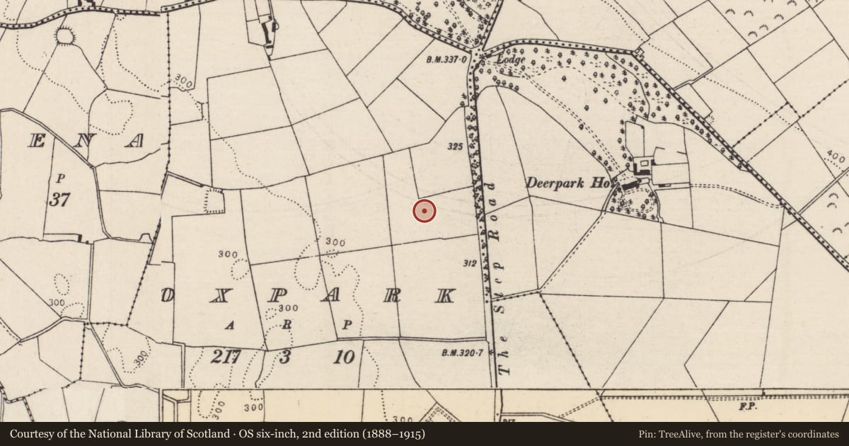 Ordnance Survey six-inch map, 2nd edition (1888–1915) covering the location of Enclosure, Oxpark, County Tipperary North, with a pin at the register's coordinates