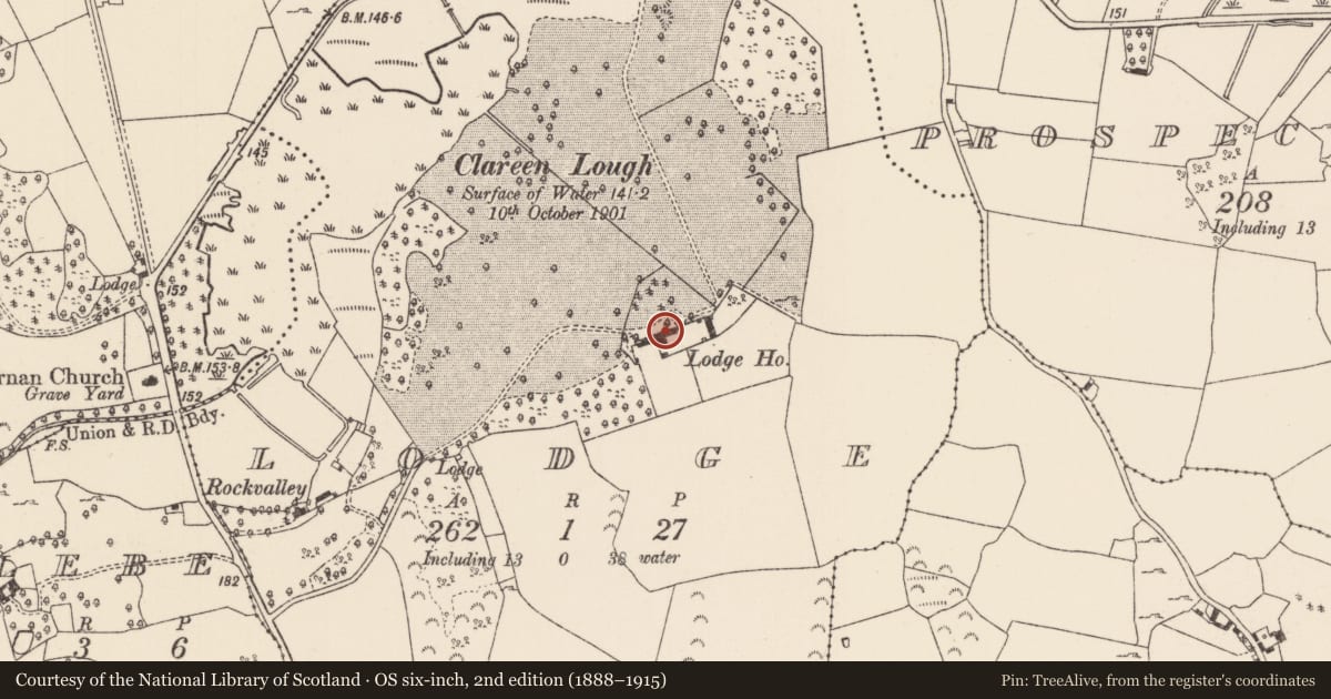 Ordnance Survey six-inch map, 2nd edition (1888–1915) covering the location of House - 17th century, Lodge (Killodiernan Par.), County Tipperary North, with a pin at the register's coordinates