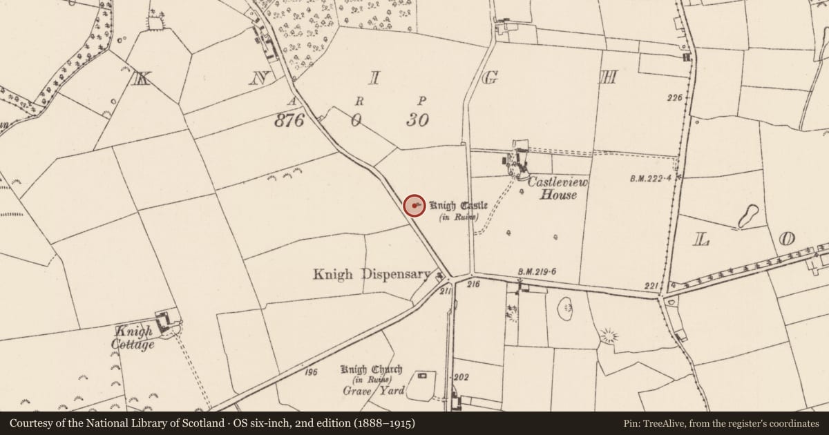 Ordnance Survey six-inch map, 2nd edition (1888–1915) covering the location of Enclosure, Knigh, County Tipperary North, with a pin at the register's coordinates