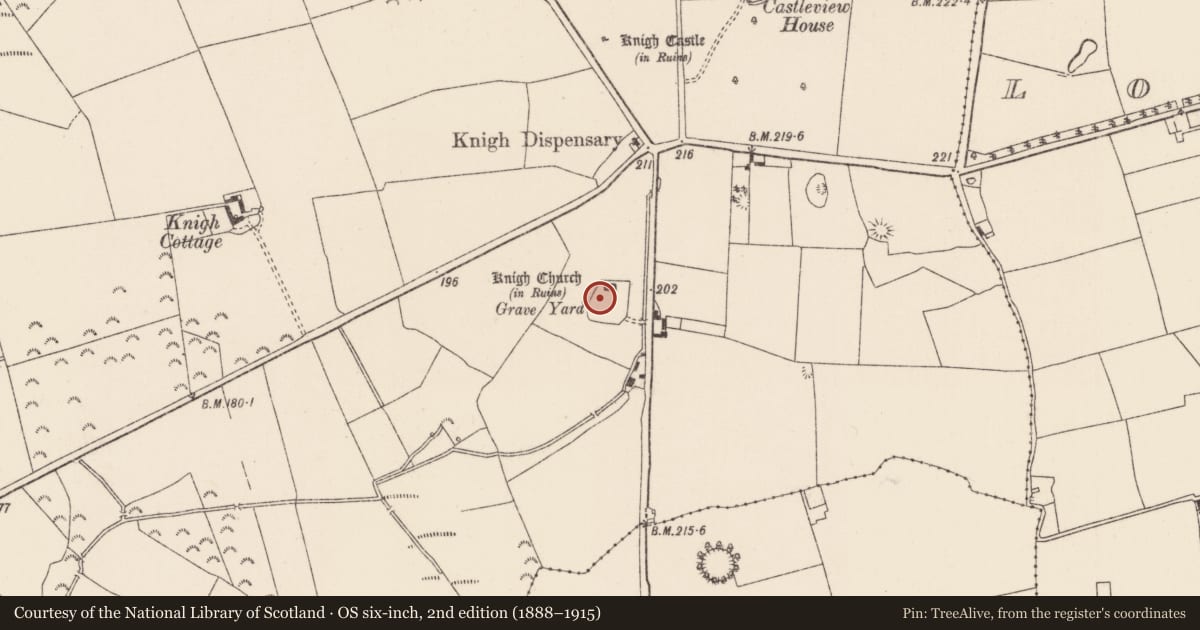 Ordnance Survey six-inch map, 2nd edition (1888–1915) covering the location of Graveyard, Knigh, County Tipperary North, with a pin at the register's coordinates