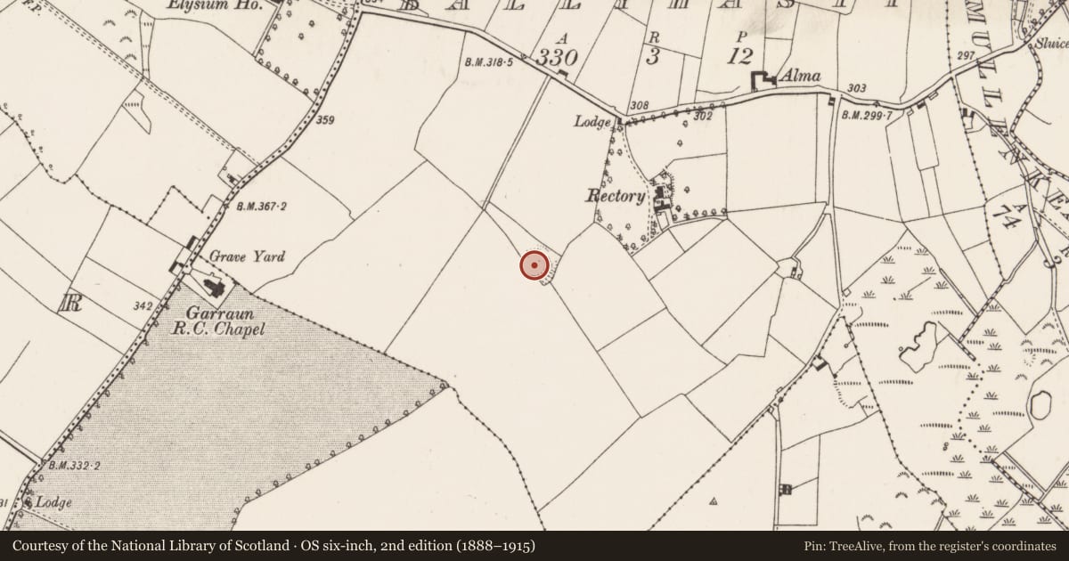 Ordnance Survey six-inch map, 2nd edition (1888–1915) covering the location of Ringfort - rath, Ballyhasty, County Tipperary North, with a pin at the register's coordinates