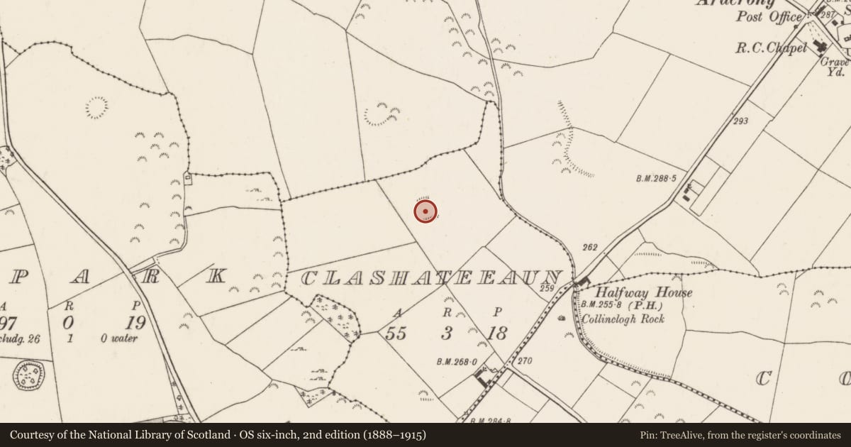 Ordnance Survey six-inch map, 2nd edition (1888–1915) covering the location of Enclosure, Clashateeaun, County Tipperary North, with a pin at the register's coordinates