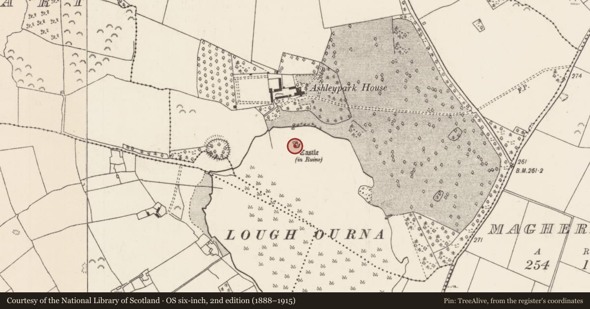Ordnance Survey six-inch map, 2nd edition (1888–1915) covering the location of Ringfort - cashel, Ashleypark (Ardcrony Par.), County Tipperary North, with a pin at the register's coordinates