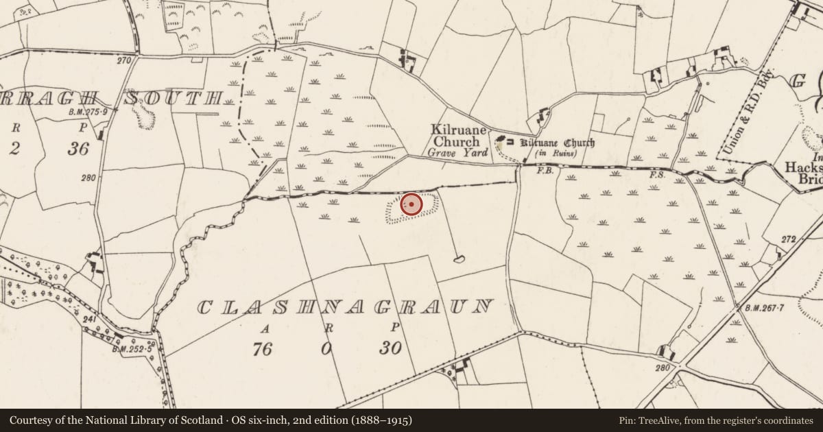 Ordnance Survey six-inch map, 2nd edition (1888–1915) covering the location of Enclosure, Clashnagraun, County Tipperary North, with a pin at the register's coordinates
