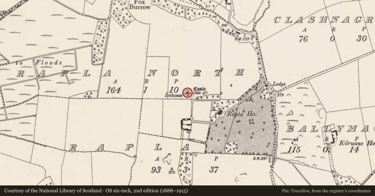 Ordnance Survey six-inch map, 2nd edition (1888–1915) covering the location of Mound, Rapla North, County Tipperary North, with a pin at the register's coordinates