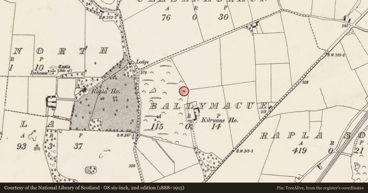 Ordnance Survey six-inch map, 2nd edition (1888–1915) covering the location of Enclosure, Ballymacue, County Tipperary North, with a pin at the register's coordinates